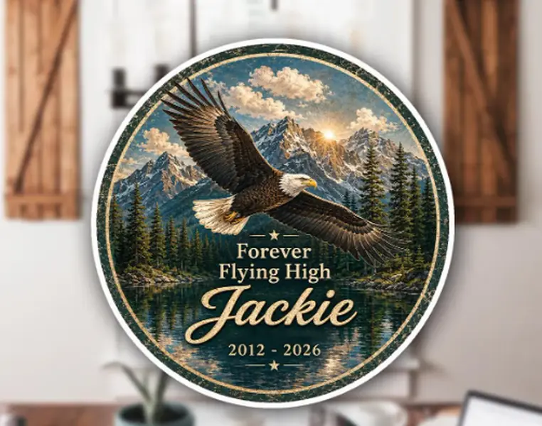Fly Free Jackie Sticker, Big Bear Eagle Memorial Decal, Bald Eagle Tribute Sticker, Jackie the Eagle Gift