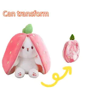 7 inches,Reversible Strawberry-To-Rabbit Plush Toy — Instant Transformation Via Zipper(#SummerVibes) — Soft & Adorable Long-Eared Bunny — Ideal Gift for Kids: Holidays, Easter, or Birthdays