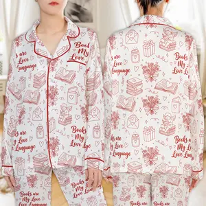 Book Print Pajama Set Long Sleeve Reading Theme Sleepwear