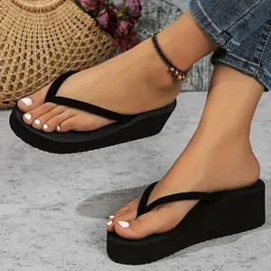 Women'S Thick Sole Non-Slip Thin Strap Wedge Sandals, Casual and Lightweight Beach Slide Sandals
