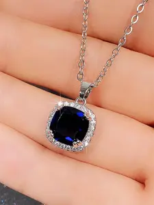 1 PC Gorgeous Blue Cubic Zirconia Necklace Pendant For Women Valentine's Day Gift Wedding Jewelry