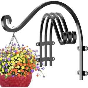 4 Pack 16 Inch Heavy Duty Metal Plant Hanger Bracket, 80lbs Holding Capacity Black Hanging Plant Wall Hooks for Indoor Outdoor Plants, Flower Wind Bird Feeder