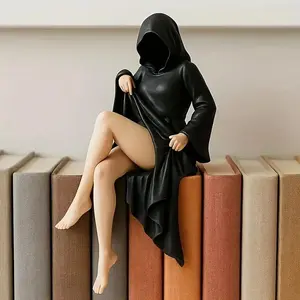 Mysterious Statue 2026 New Bookshelf Decor Resin Sculpture, Gothic Bookshelf Ornament, Elegant Queen Seated Statue, Robe 3D Horror Carving, Garden Shelf, Decorative Sculptures, Decorative Piece, Decorative Statues
