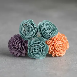 Blue & Orange Multicolor Sola Wooden Flower Bouquet | 5+ Signature Flowers and Filler Flowers