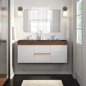 Modway Render 48" Wall-Mount Bathroom Vanity in White Walnut Black