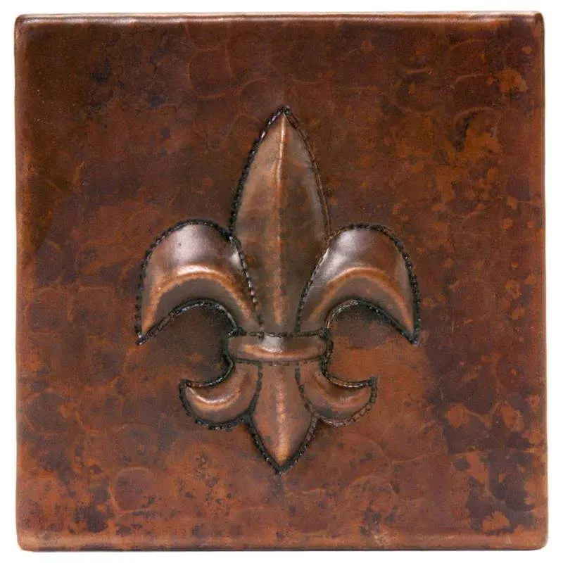 4" x 4" Hammered Copper Fleur De Lis Tile - Quantity 8