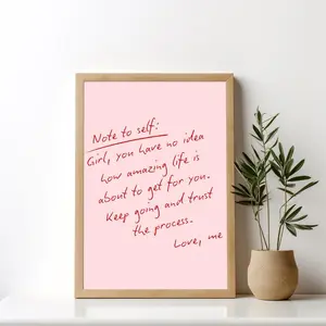 Pink Girly "note to Self" Wall Art, Pink Motivational Positive Mindset Poster No Frame