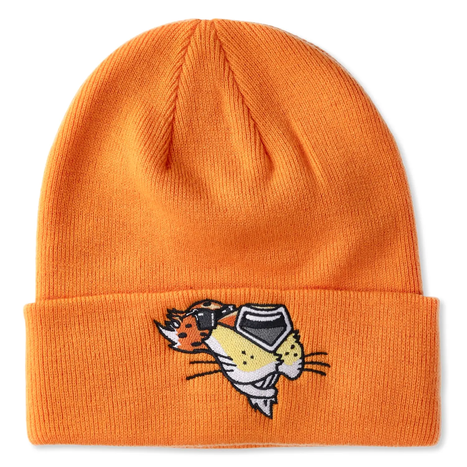 Cartoon Cheetah Patch Beanie, Cuffed Acrylic Knit Hat with an Adjustable Fit for Casual Wear and Daily Commute, Chester Patch