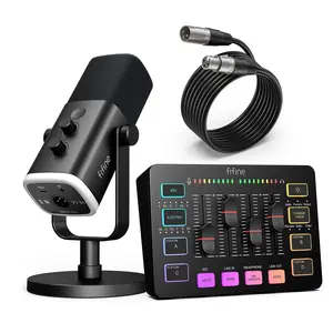 fifine Gaming Streaming Bundle, AM8 Dynamic XLR/USB Gaming Mic Set with SC3 Streaming Audio Mixer for Podcast Recording, Video, Vocal, Content Creators, Gamer microphone Set with Volume Fader/XLR Interface for PC / Smartphone