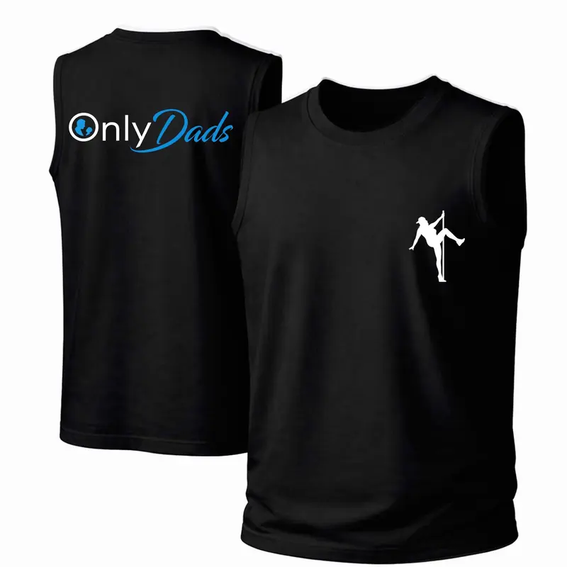 Men's Cotton Sleeveless Tank Top - "OnlyDads" Pole Dancer Printed Style. This Is A Casual Item Suitable For Both Men And Women, Especially Perfect For Spring And Summer; The Cool Print And Classic Crew Neck Cut