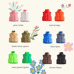 2-in-1 Womens Cropped Reversible Puffer Vests Lightweight Vibrant Y2K Outerwear Vest