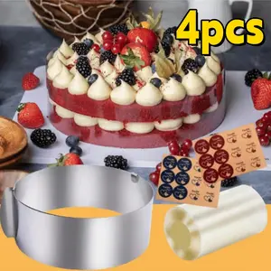 4pcs 6 to 12 Inch Adjustable Stainless Steel Cake Mold Ring Set, Round Mould Cake Mousse Ring Circle Mold DIY Pastry Cooking Supplies for Baking Adjustable Size, Kitchen and Restaurant Tool storage pans silicon emolds, Handles, Flexible