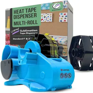 Tape Dispenser Multi-Roll-Pre-Cut Sublimation Heat Resistant, For Cricut, Transfer, Thermal, Press, Thin Double-Sided & Scotch Tapes, 1" & 3" Large Core, Blue