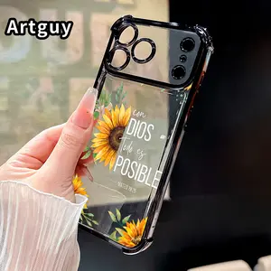 Phone Case for iPhone 17 Pro Max 16 15 Plus Air 14 13 12 11 E Sunflower Elegance Whisper Pattern Electroplating Transparent Silicone Drop-proof Protective Cover