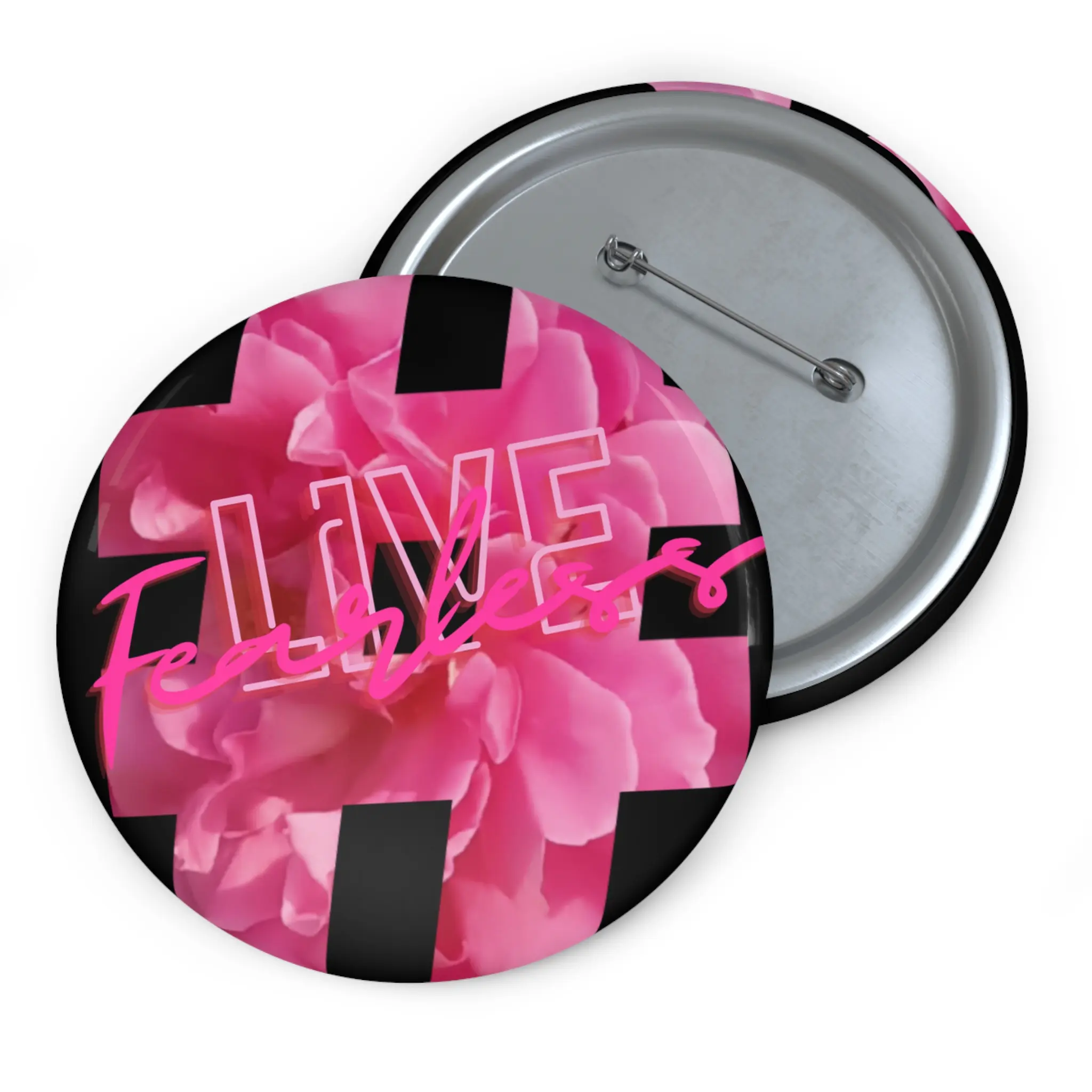 Custom Pin Buttons - Hashtag #Live Fearless, Fearless Message Badge, Inspirational Pinback Buttons, Motivational Button Pins, Personalized