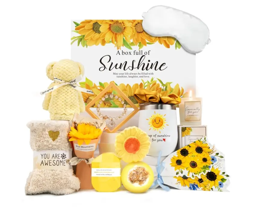 Gift Baskets for Women, Mothers Day Gifts for Mom Wife Her Sister Friend, Sending Sunshine Sunflower Self Care, Thank You, Get Well Soon Gift for Women After Surgery, Teacher Appreciation Gift