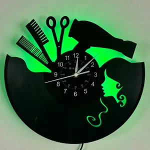 Modern Salon Vinyl Wall Clock with Scissors and Comb Pattern, Vintage Barber Shop Decor, Gift for Christmas, Birthday, Graduation