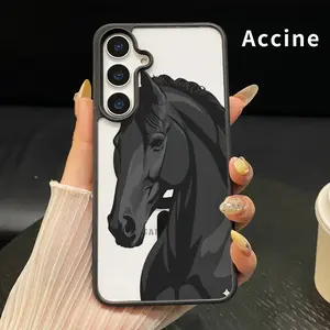 Magnetic Phone Case Compatible with Samsung Galaxy S26 S23 Ultra S24 Plus S25 Edge S22+ FE Black Steed Majesty Clear Acrylic Hard Back Soft TPU Edge Non-Yellowing Protective Cover