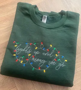 Embroidered Christmas Crewneck Sweatshirt with Formula 1 Inspired Quote and Traditional Christmas Lights