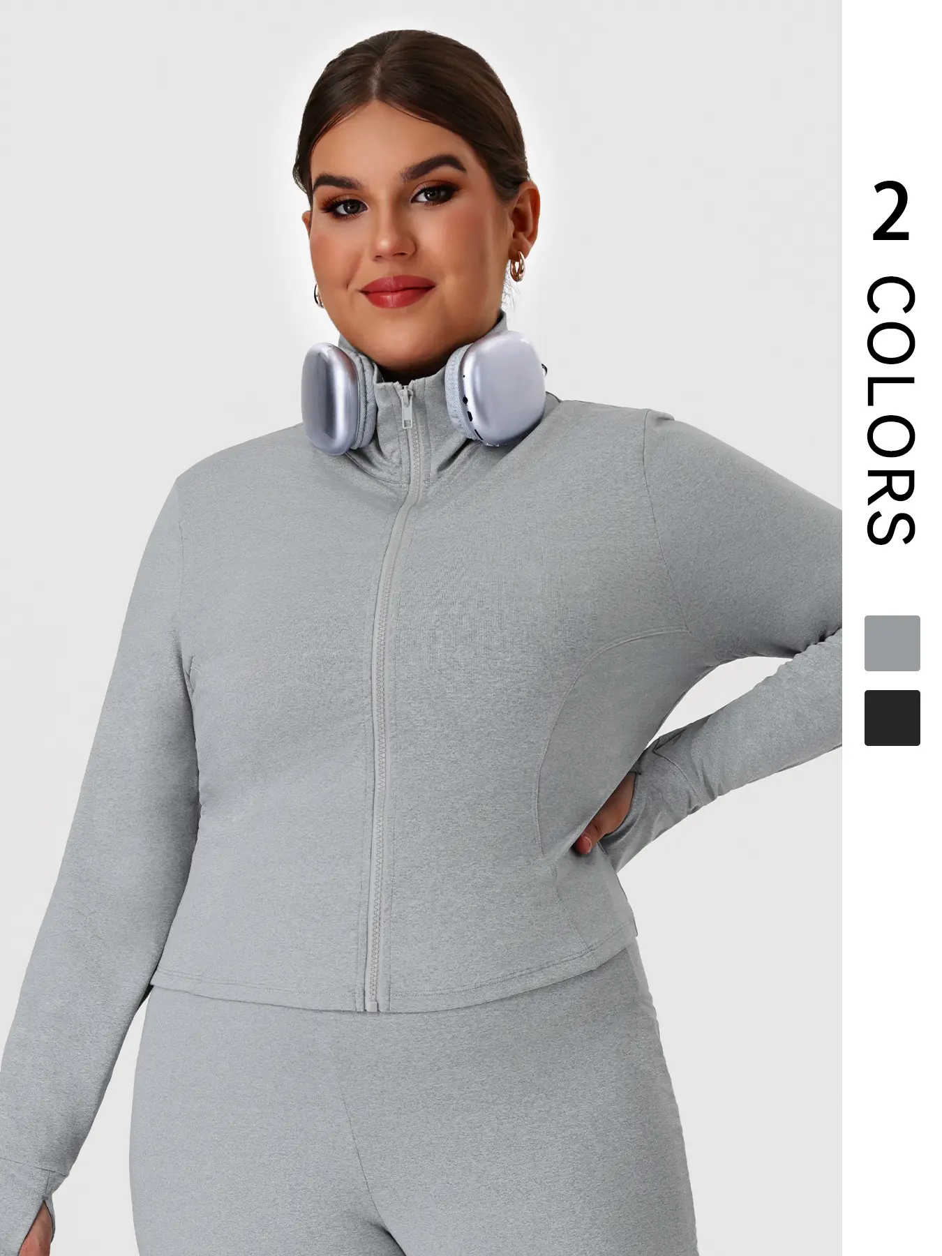 Women's Elastic Training Plus Size Sports Jacket, Full Zipper with Finger Holes, Casual Outdoor Fitness Coat, Running Sport Jacket, Sports Outerwear