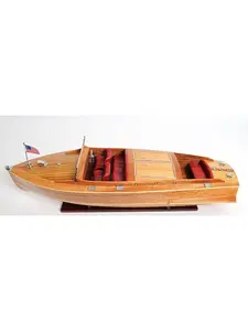 212 MAIN 15-in. Handcrafted Wood Chris Craft Vintage Boat Sculpture - Hand-Painted, Traditional, Smooth Nature Decoration, Ideal Collectible Art Gift for Cultural Item Enthusiasts