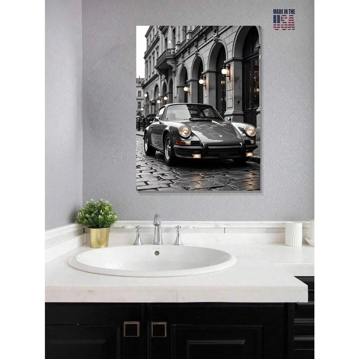 Vintage Porsche 911 Lightweight Black-White Canvas Print - Classic Sports Car Poster, Luxury Automobile Home Supplies, Unframed/Framed Wardrobe & Room Decor Gift Option