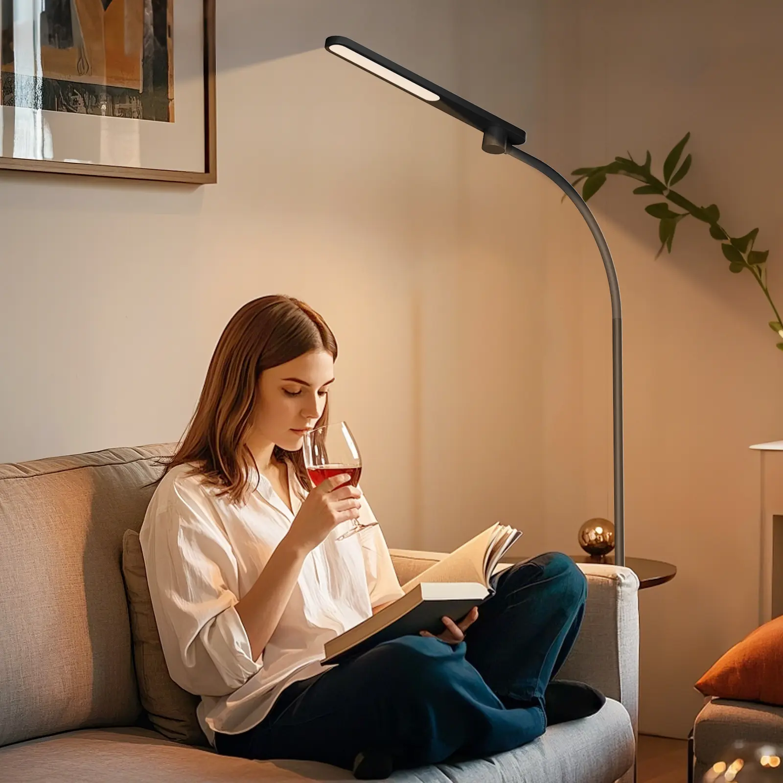 ARC Gooseneck LED Floor Lamp for Bedroom Living Room Super Bright Stepless Dimmable Tall Standing Lamp Modern Eye-Caring Reading Floor Lamp for Office Study