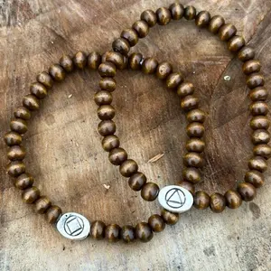 Small Wooden Beaded Recovery Bracelet with Unique Symbolic Charm for Recovery, Healing and Support