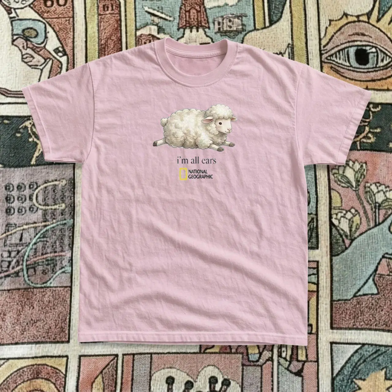 Vintage Style National Geographic "I'm All Ears" Sheep Graphic T-Shirt – Y2K Retro Aesthetic Tee