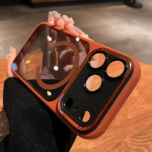 MagSafe wireless charging for iPhone 17 16 15 14 13 12 11Pro Max Air Plus with magnetic attraction, luxurious high-quality semi transparent metal mirror holder protective case for men and women, simple and stylish Aesthetic acrylic hard shell