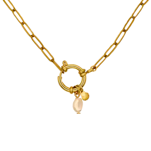 Pearl & Shell Sailor Clasp Necklace | 18K Gold Plated