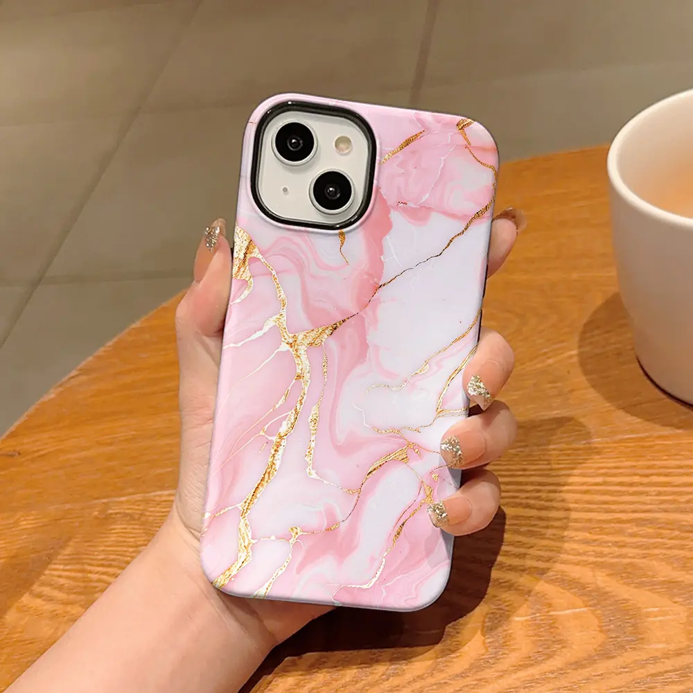 Pink Marble Veining Phone Case, Shockproof Rugged Cover Dual Layer Soft TPU Hard Bumper Hard Shell for iPhone 11 12 13 14 15 16 Pro Max Plus Girly Y2K