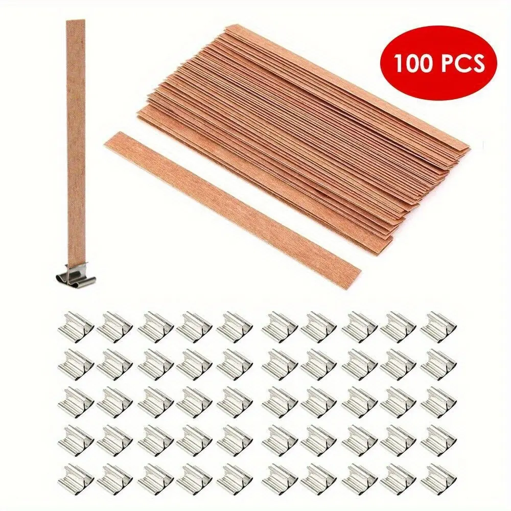 100Pcs Durable Premium Wooden Candle Wick Sustainers, Easy To Use DIY Handmade Candle Supplies With Blank Classification Labels, Stable Wick Holders For Soy Wax Beeswax Paraffin Candles, Beginner Friendly Household Hand Craft Accessories