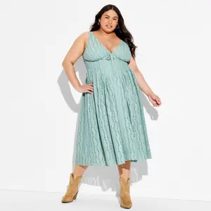 Women's Midi Lace Basque Empire Waist Dress - Wild Fable Slate Blue 3X