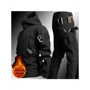 Men'S Two-Piece Tactical Outfit, Featuring a Lined Hooded Jacket And Pants, Designed to Be Windproof, Waterproof, And Durable, Equipped with Multiple Pockets, Suitable for Outdoor Activities in Autumn And Winter.