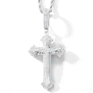 【##P681】Cross Pendant UCCIYO S925 Sterling Silver Synthetic Moissanite Pendant Necklace for Women Men Hip Hop Jewelry Gift Cross