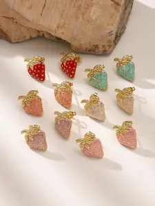 2pcs Cute Strawberry Drop Earrings, Fashion Colorful Oil-Drop Strawberries, Stainless Steel Jewelry for Women, Mother's Day Gift