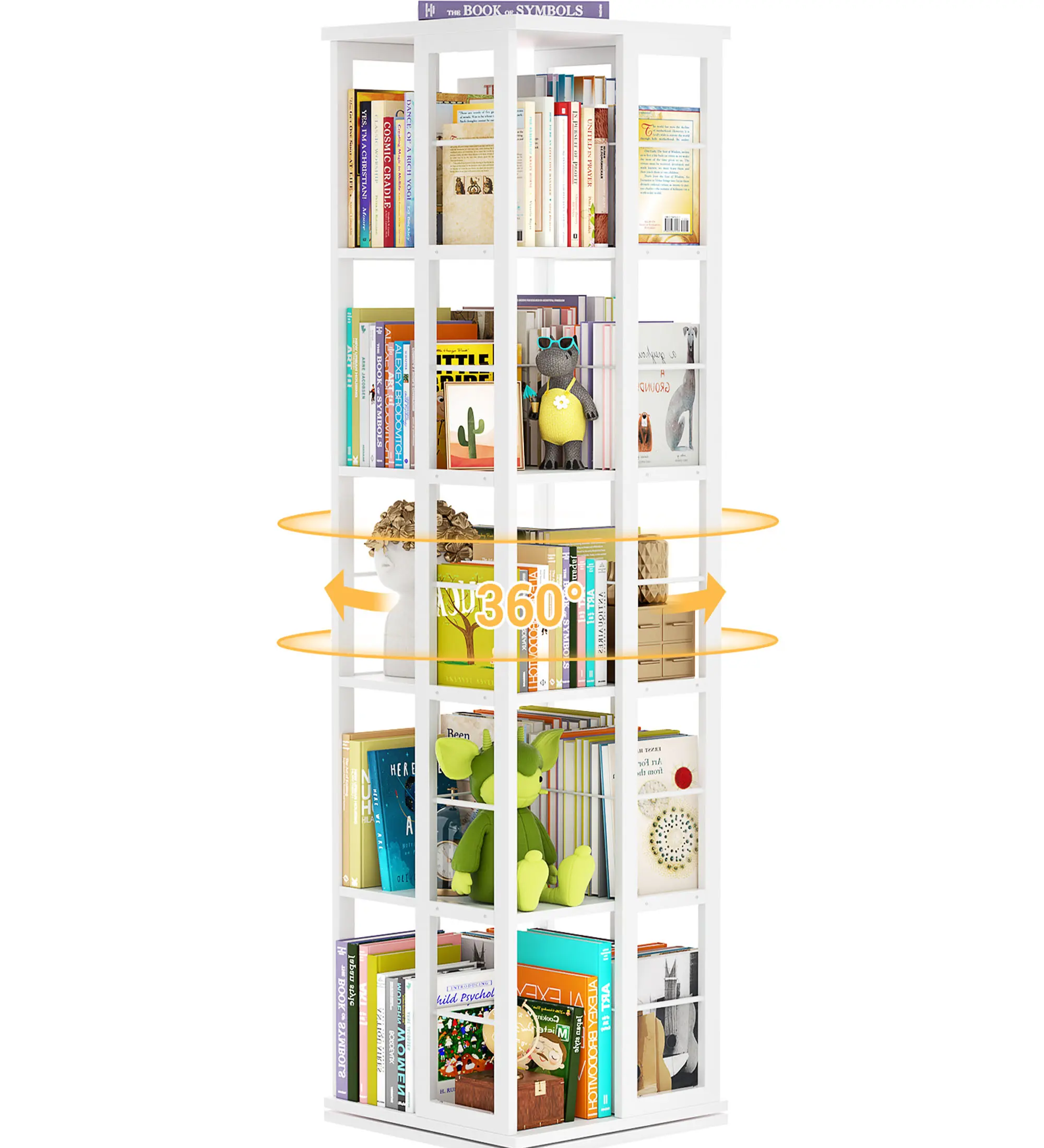 iSunirm 4-Tier 360-Degree Rotating Wooden Bookshelf - Narrow Floor-Standing Corner Bookcase, Space-Saving Revolving Storage Rack for Study Rooms, Office & Commercial Furniture (for Books Organization), Rotating Bookshelf