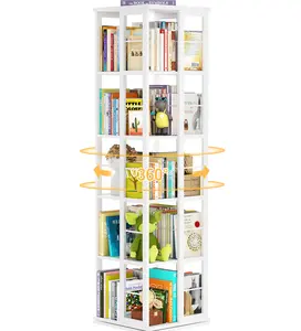 iSunirm Rotating Bookshelf, 4-Tier Corner Bookshelf, 360 Display Wood Spinning Bookshelf, Floor Standing Bookcase Narrow Shelf Revolving Organizer Storage Rack for Small Space, Study Room