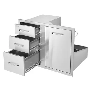 VEVOR Outdoor Kitchen Door Drawer Combo 29.5\" W x 22.6\" H x 21.7\'\'D,  Access Door/Triple Drawers with Propane Drawer and Adjustable Garbage Ring, Perfect for BBQ Island Patio Grill Station