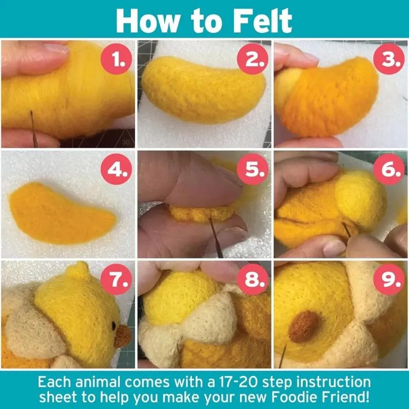 DIY Needle Felting Kit w Case- Animal Foodie Friends- Everything to Make 8 Adorable Felt Animals- Includes Mat, Tools, Needles & Instructions- Homemade Arts & Crafts, Gifts, Kids Party Activity