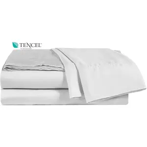 Tencel Sheet Set -  Size 4 count Sheets with Deep Pockets up to 18 Inches - Luxuriously Cooling, Super Soft & Silky Sateen Weave Lyocell Bed Sheets in White ()