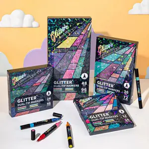 24/48/72/96 Color Dual Tip Glitter Paintbrush Set, Soft Bristles, Smooth Ink Flow, Ideal for Graffiti Writing, Adult DIY Crafts, Greeting Cards