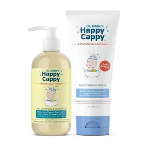 Happy Cappy Baby Shampoo and Body Wash and Moisturizing Cream Bundle - Eczema Body Wash and Lotion for Kids, Toddler, Adults, Helps with Dryness, Reduces Itching, Dermatologist Tested, Fragrance-Free