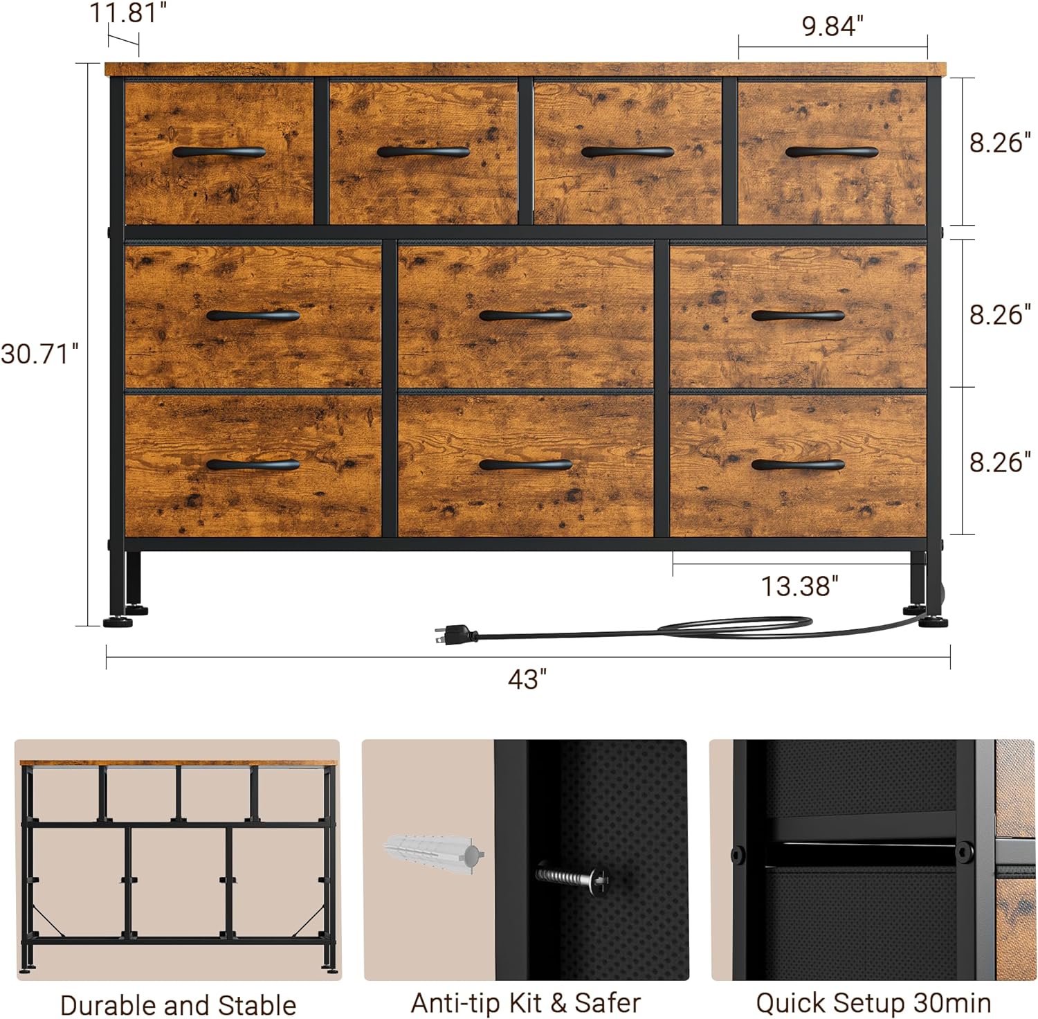 【Deals for Your Days】AOWOS 10 Drawer Dresser, Dresser TV Stand with Power Outlet, Bedroom Dresser, Chest of Drawers for 55'' Long TV, Wide Fabric Dresser for Storage and Organization 【Deals for Your Days】AOWOS 10 Drawer Dresser, Dresser TV Stand with Power Outlet, Bedroom Dresser, Chest of Drawers for 55'' Long TV, Wide Fabric Dresser for Storage and Organization