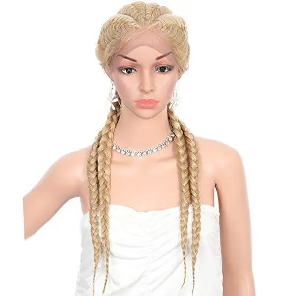 Kalyss 26" Hand-Braided Synthetic Lace Front Cornrow Braids Wigs Double Dutch Braids Lightweight Swiss Soft Lace Frontal Twist Braided Wigs with Baby Hair (Blonde)