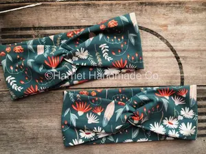Handmade Pine Green Woodland Floral Stretchy Twist Headband for the Gym, Yoga, Work, Casual Wear