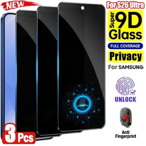 3pcs Fingerprint Unlock Privacy Tempered Galss Screen Protector, Smartphone, Compatible With Samsung Galaxy S26 Ultra/S25 Ultra/S24 Ultra/S26/S25/S24/S23/Plus/S23+, 9H+ Tempered Galss, Anti-Scratch, Full Coverage