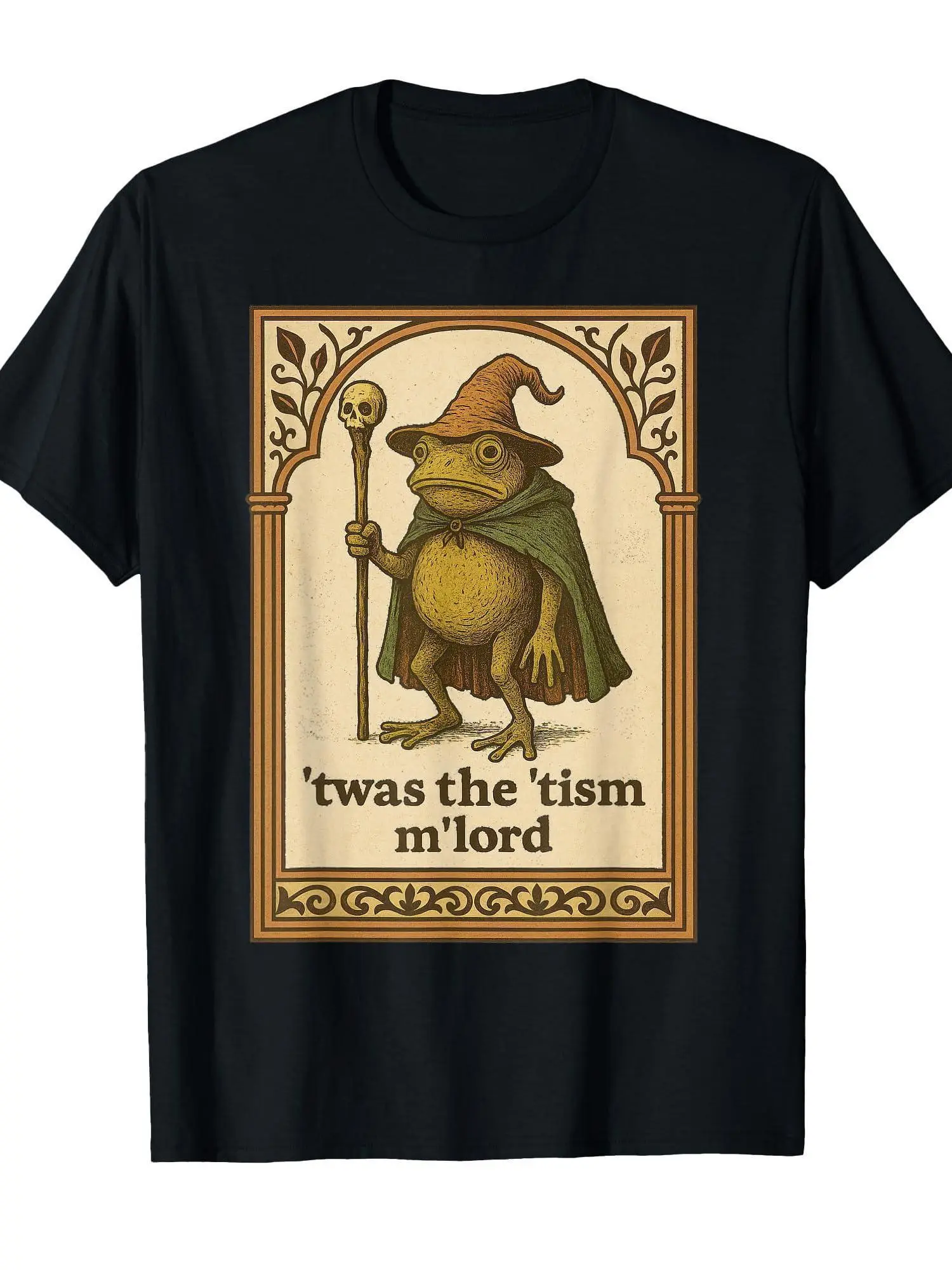 Men's Retro Frog Wizard Graphic T-Shirt, Funny Text Print Streetwear Tee in Soft 100% Cotton Fabric, Classic Cut Short Sleeve Top, Tshirt, Round Neck, Casual, 2Xl, Shortsleeve, Menswear, Minimalist, Soft Touch, Frame Illustration, Party, Casual Wear, Shor