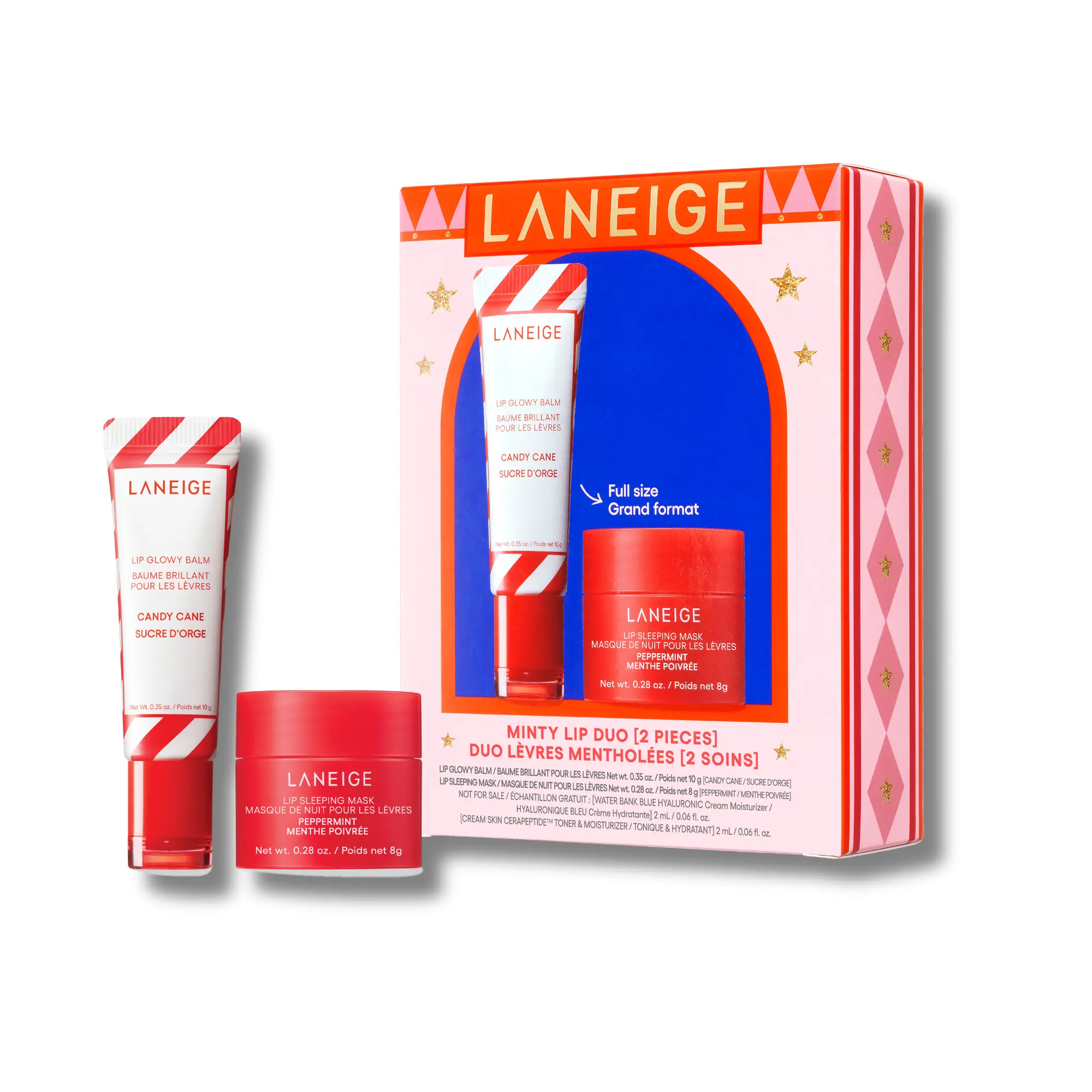 Laneige Minty Lip Duo, Candy Cane Lip Glowy Balm, Peppermint Lip Sleeping Mask, Hydrating Gift Set Laneige Minty Lip Duo, Candy Cane Lip Glowy Balm, Peppermint Lip Sleeping Mask, Hydrating Gift Set